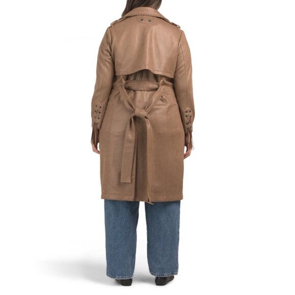 AVEC LES FILLES Brown Plus Belted Trench Coat - Picture 2 of 2
